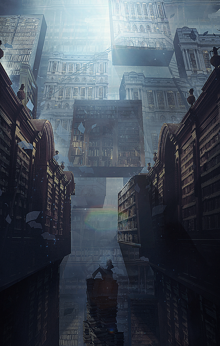 This is a pixiv picture whose title is 無限ノ図書館.