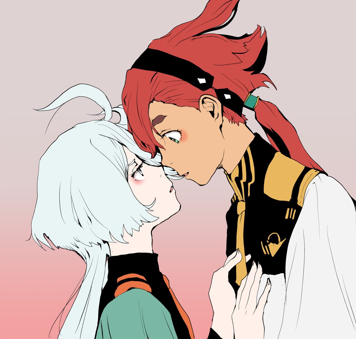 This is a pixiv picture whose title is ハナが触れる距離と角度.