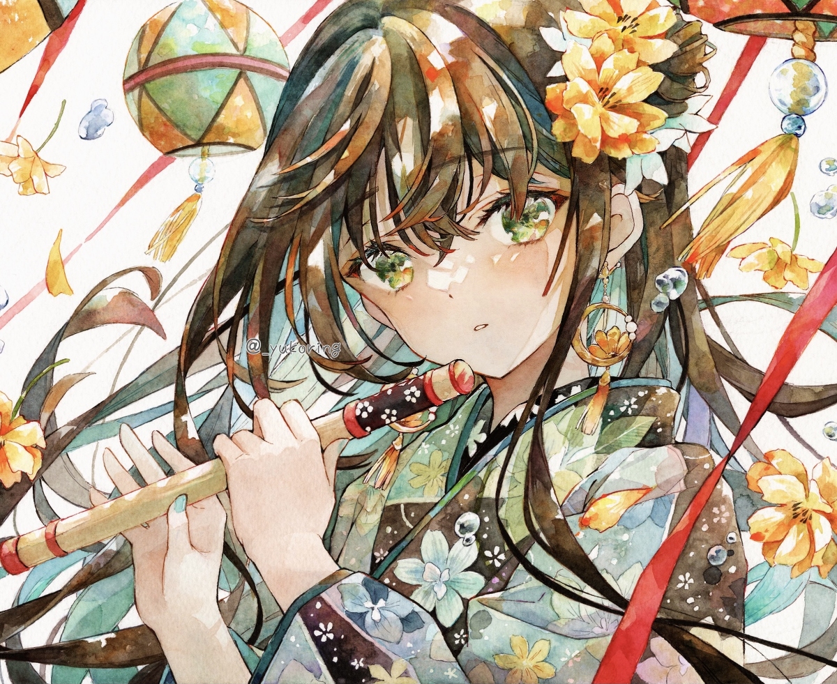 This is a pixiv picture whose title is 透明水彩＊横笛.