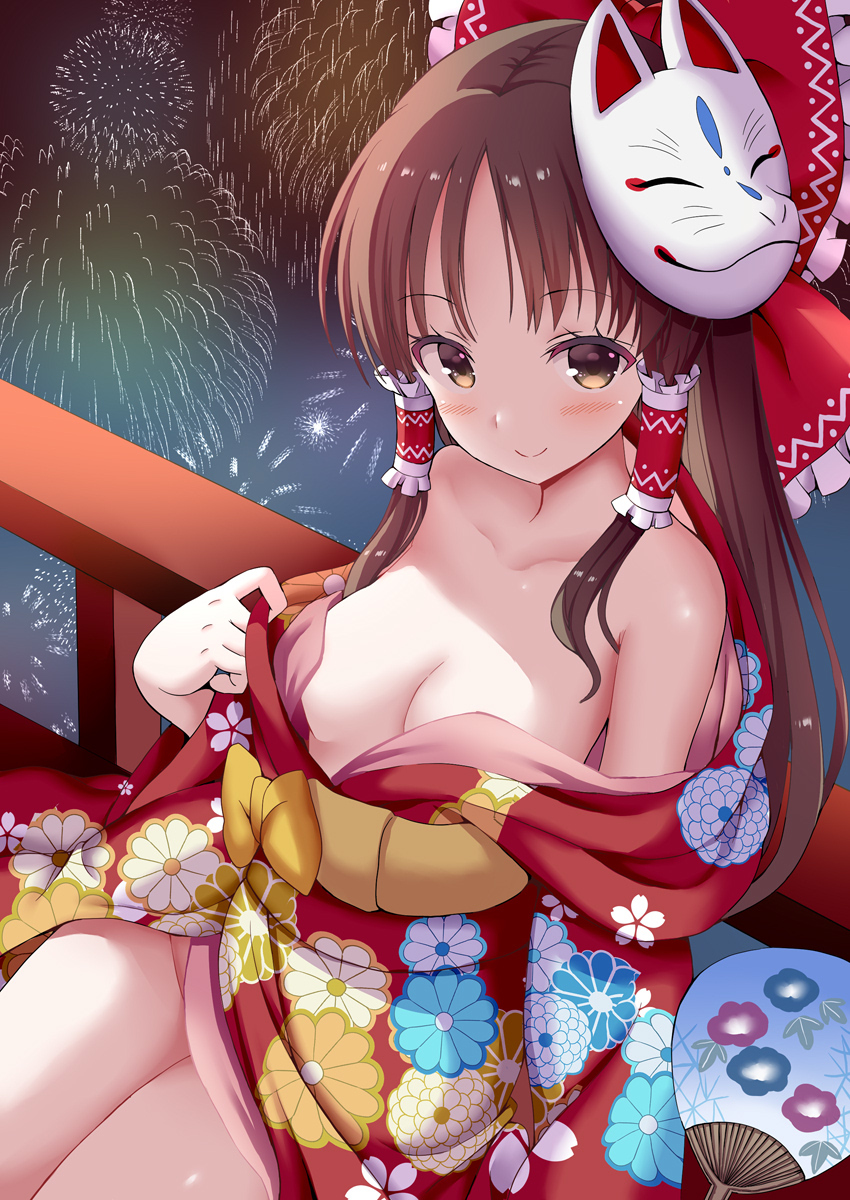 This is a pixiv picture whose title is 人気のない場所で着物霊夢さんと逢引き.