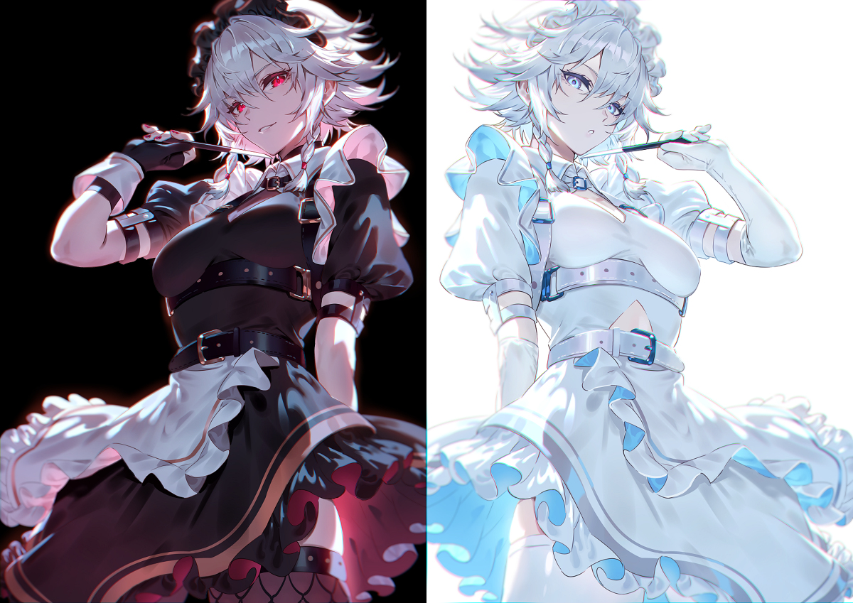 This is a pixiv picture whose title is 咲夜さん ブラック/ホワイト.