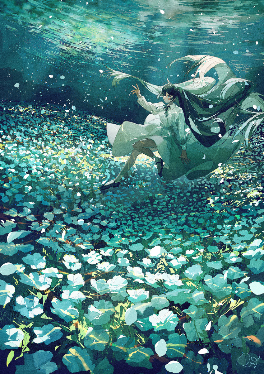 This is a pixiv picture whose title is 水底の花畑.