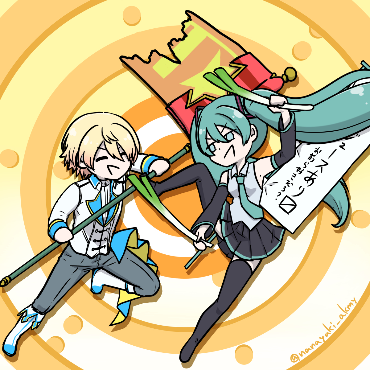 This is a pixiv picture whose title is ぽっぴっぽー初音ミクVSダークサイド司くん.