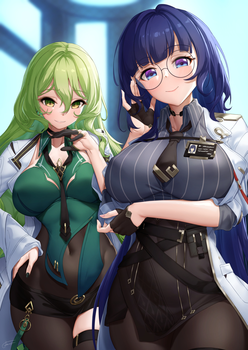 This is a pixiv picture whose title is 「博士たち～MEI × メビウス～」.
