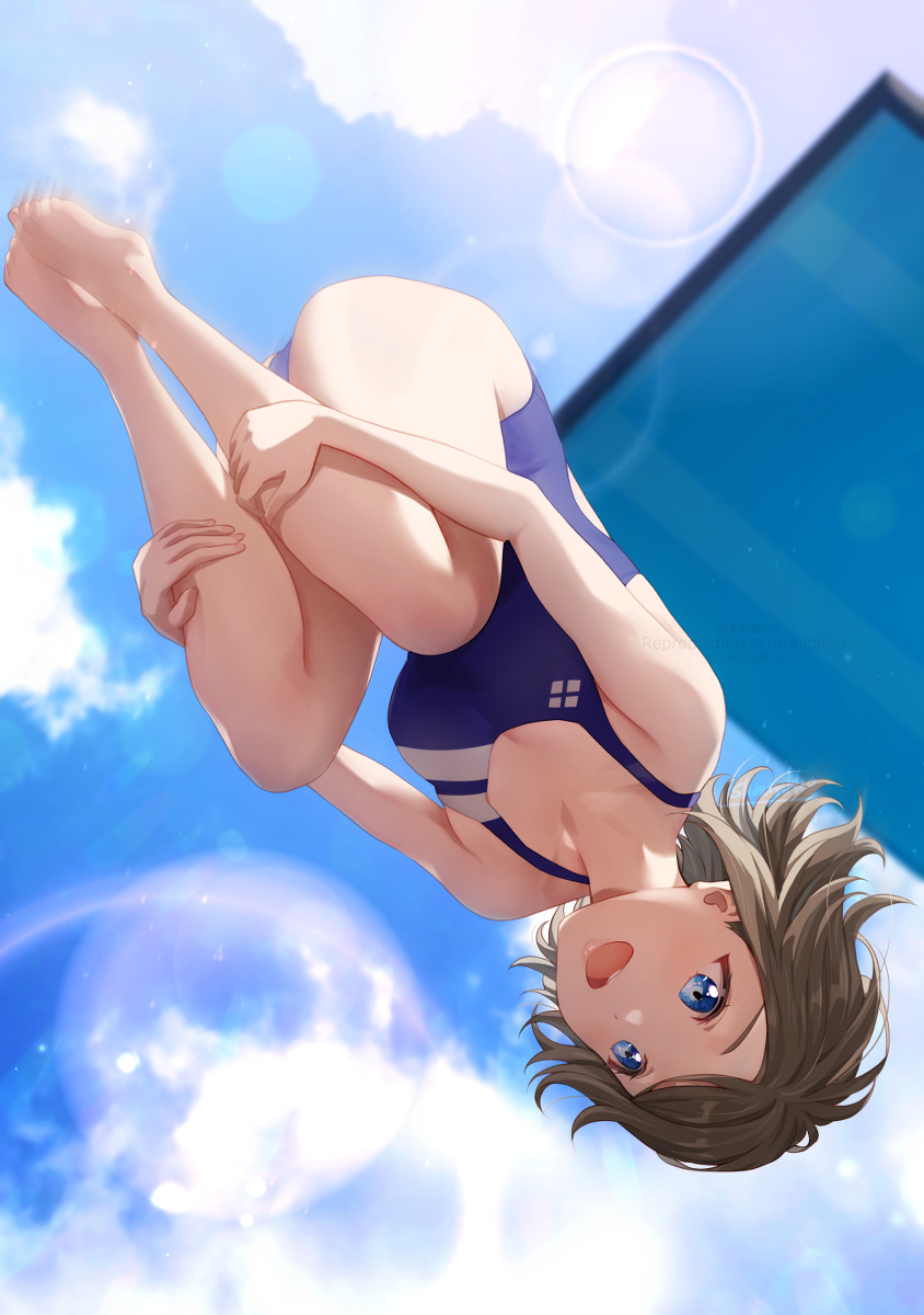 This is a pixiv picture whose title is 前逆さ宙返り3回半抱え型.