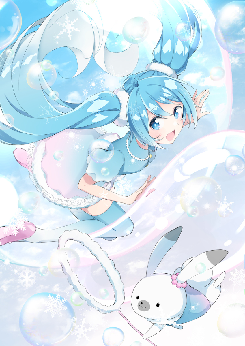 This is a pixiv picture whose title is シャボン玉と雪ミク.