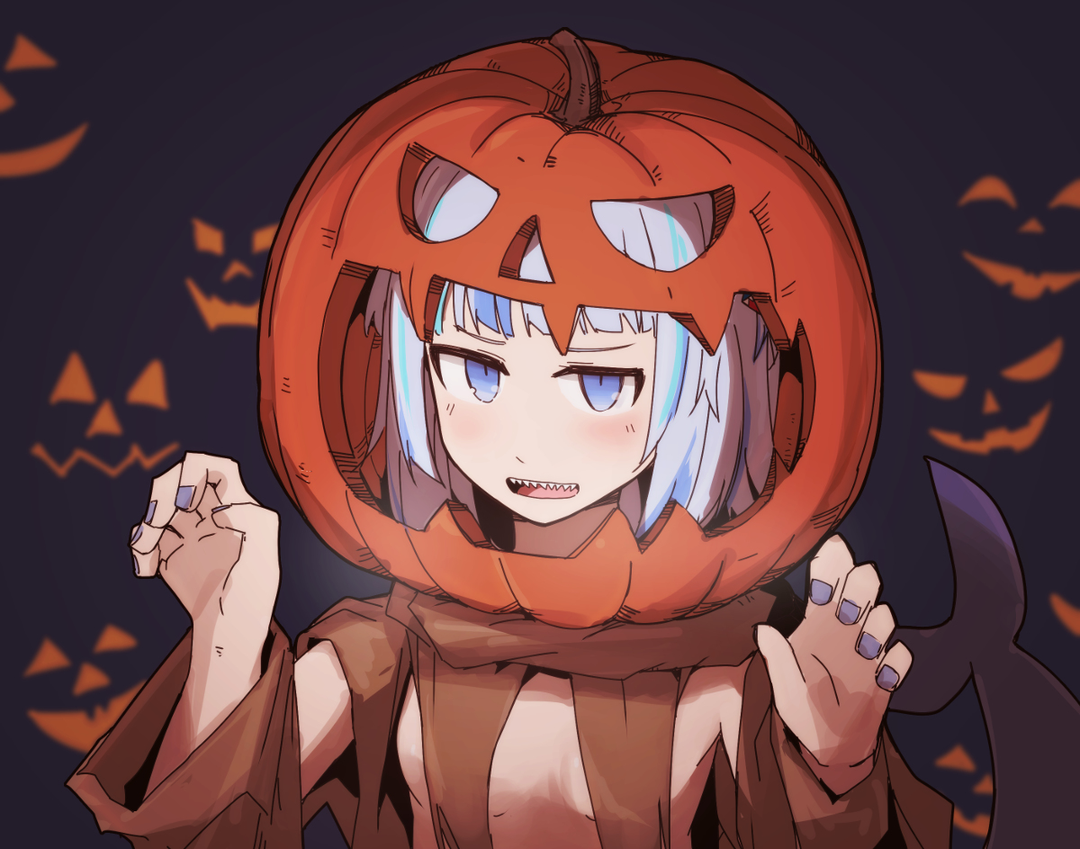 This is a pixiv picture whose title is 🎃🦈🎃.