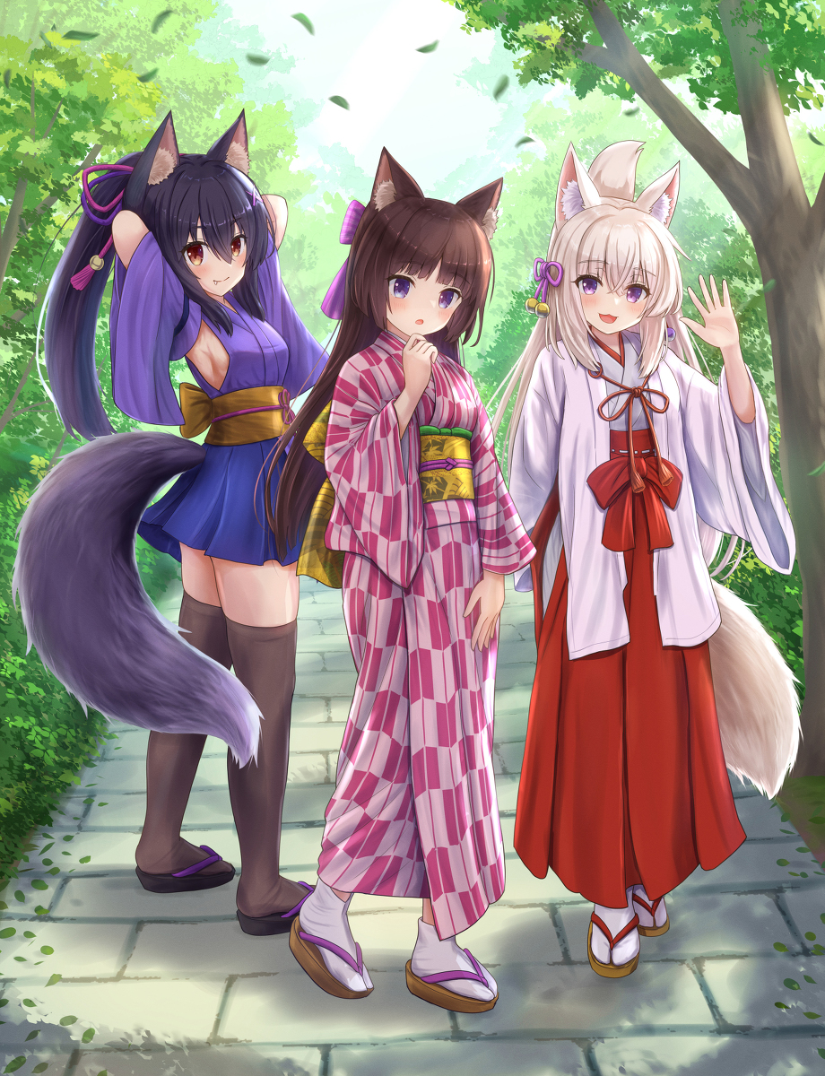 This is a pixiv picture whose title is お散歩中の3人娘.