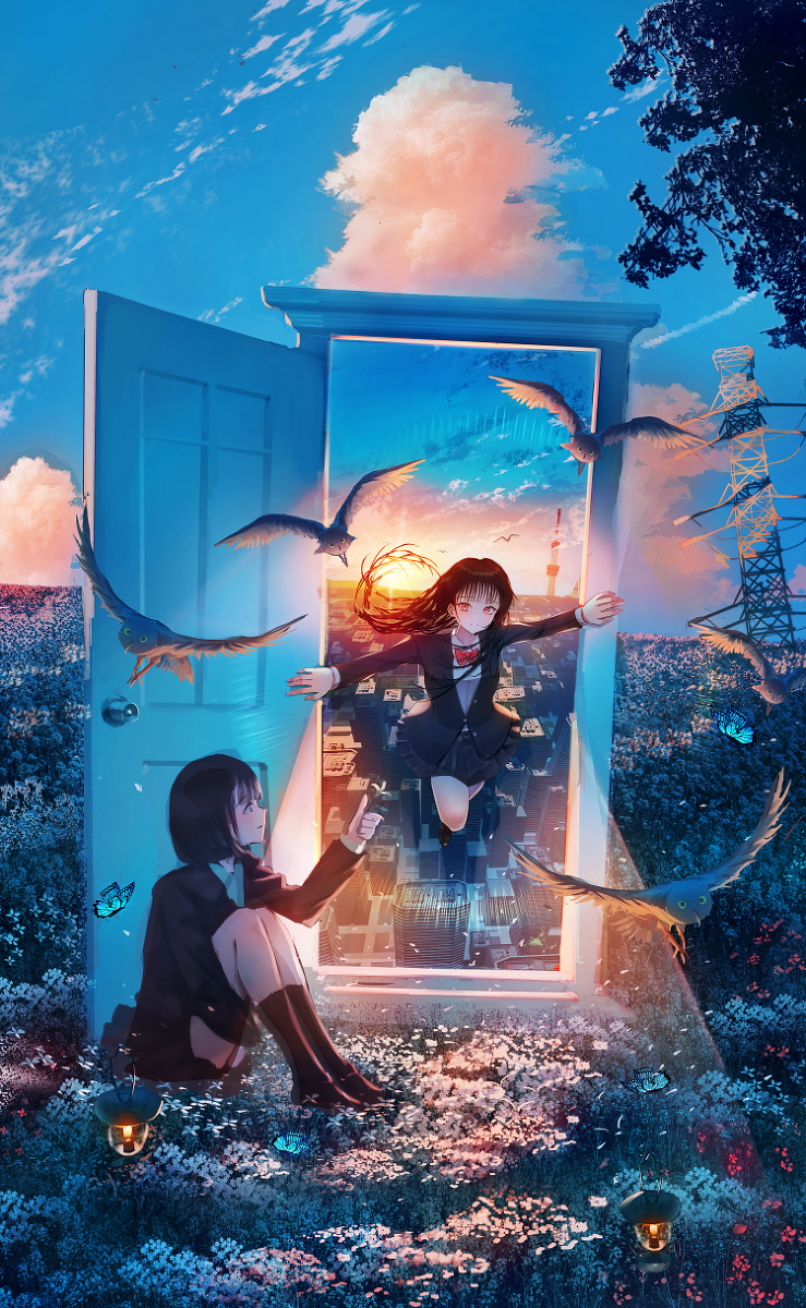 This is a pixiv picture whose title is 転生の扉.