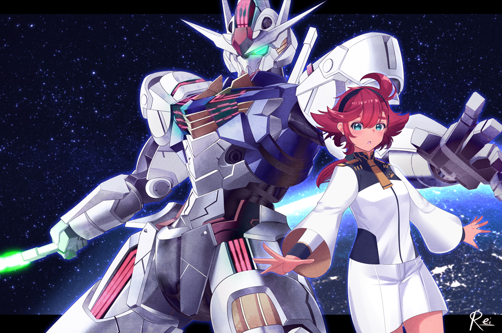 This is a pixiv picture whose title is This Witch Rides A Gundam.