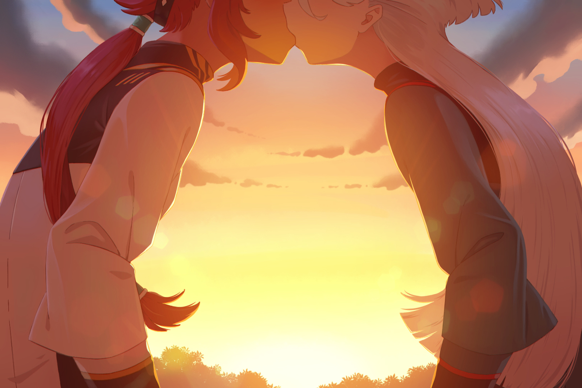 This is a pixiv picture whose title is 夕暮に染まれて.