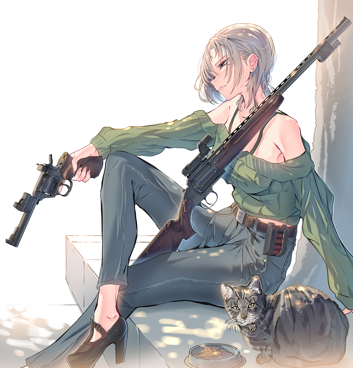 This is a pixiv picture whose title is Gun×Girl×Cat.