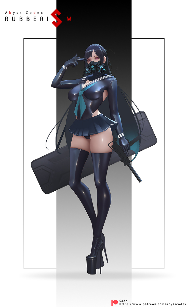 This is a pixiv picture whose title is Latex Schoolgirl Gunner.