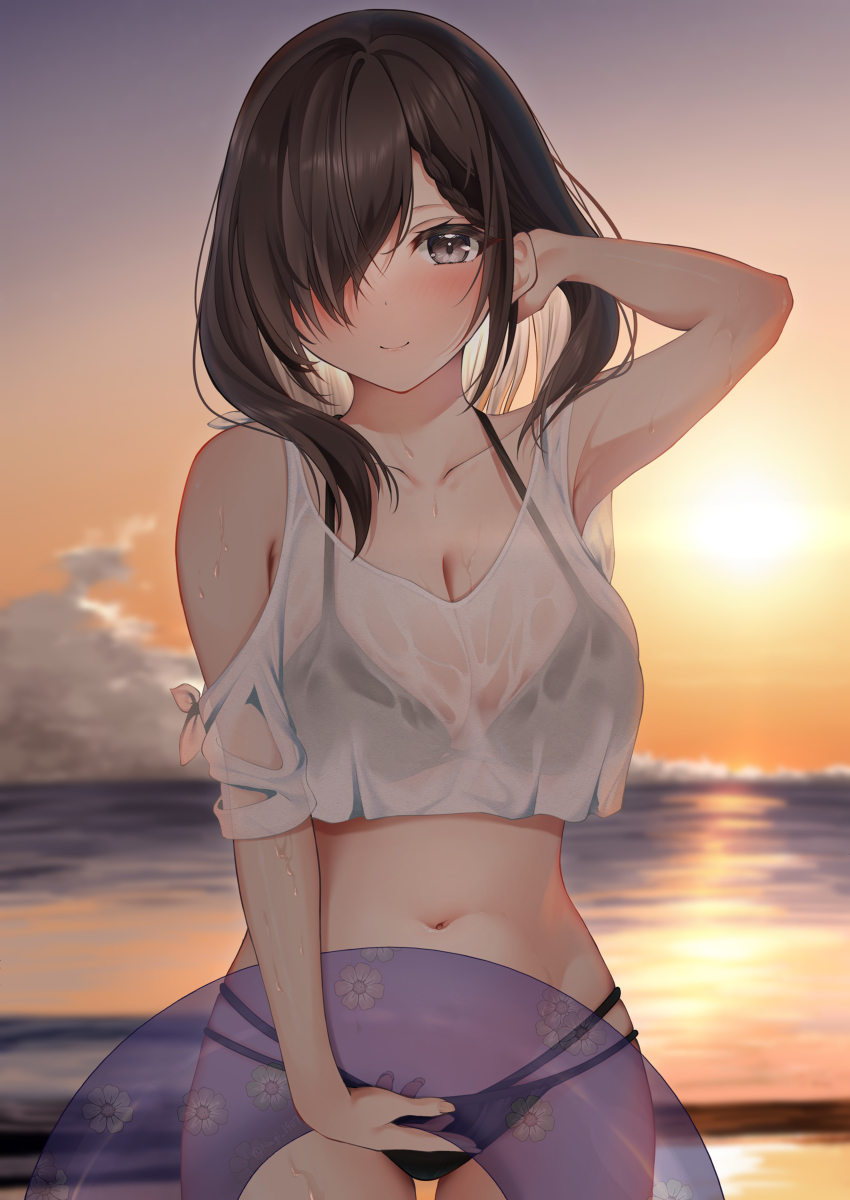 This is a pixiv picture whose title is 「夏も終わり…また来年来ようね…」.