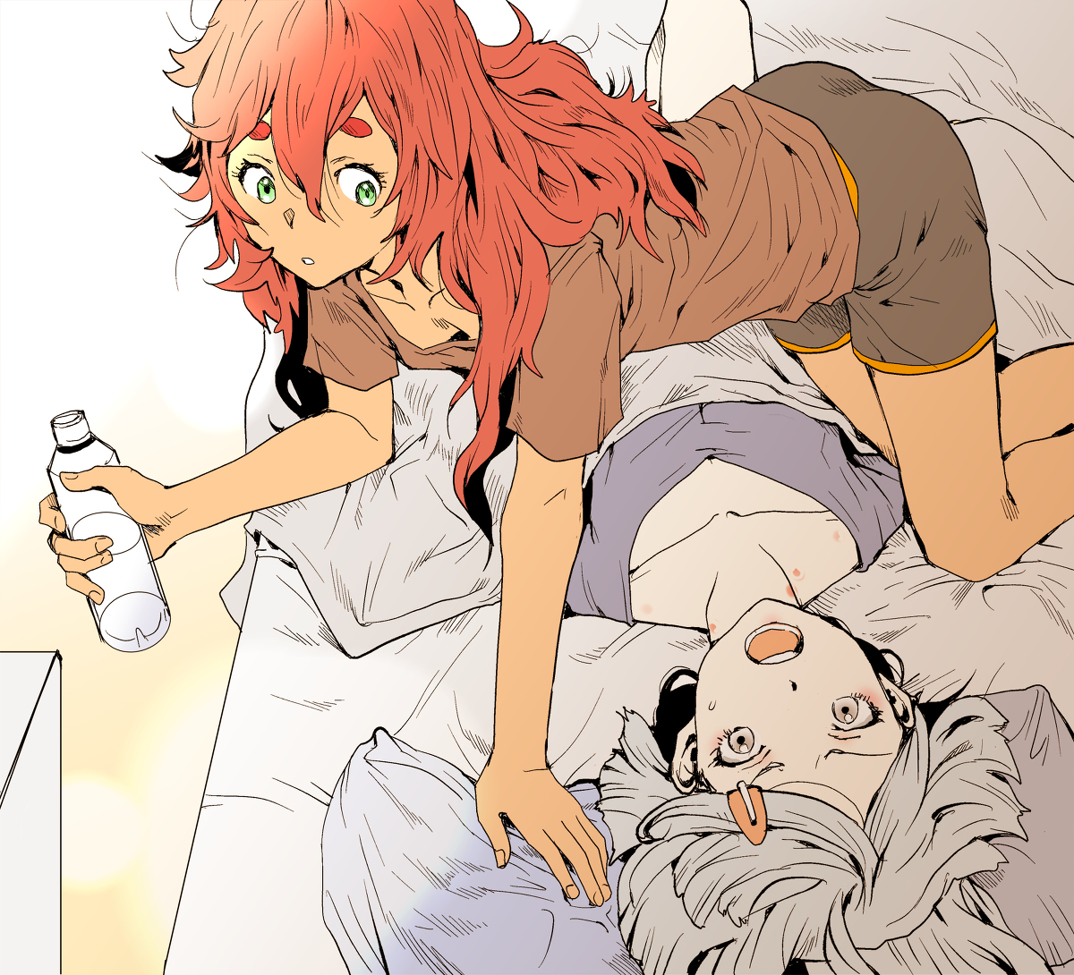 This is a pixiv picture whose title is 寝起きの2人.