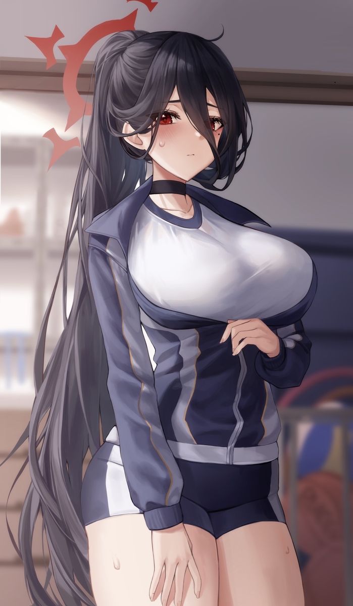 This is a pixiv picture whose title is 羽川ハスミ(体操服).