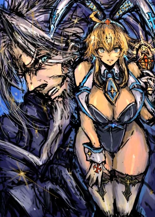 This is a pixiv picture whose title is 髭バニー白.