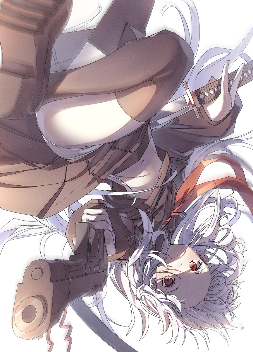 This is a pixiv picture whose title is 銃と刀と黒セーラーと.