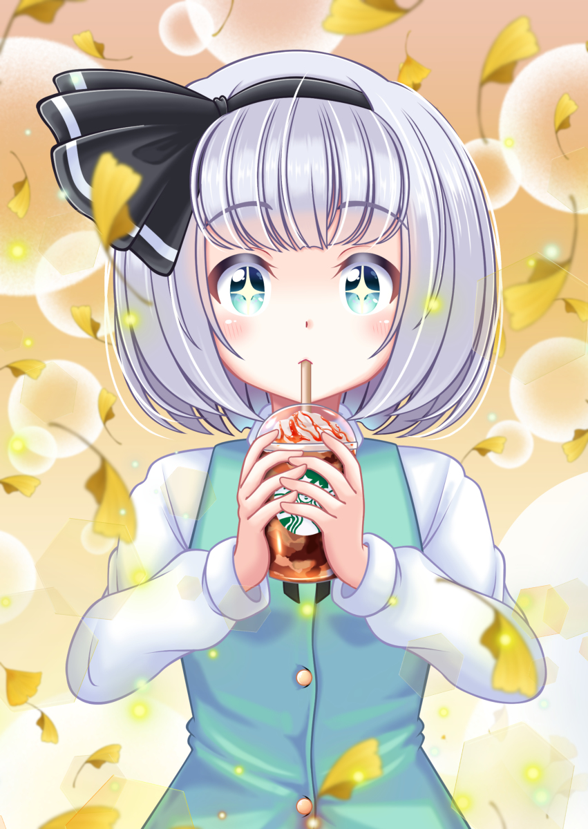 This is a pixiv picture whose title is 妖夢ちゃんにスタバを奢りたい.