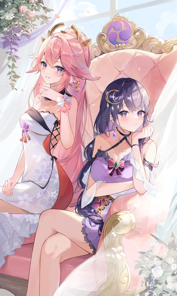 This is a pixiv picture whose title is Yae and Raiden.