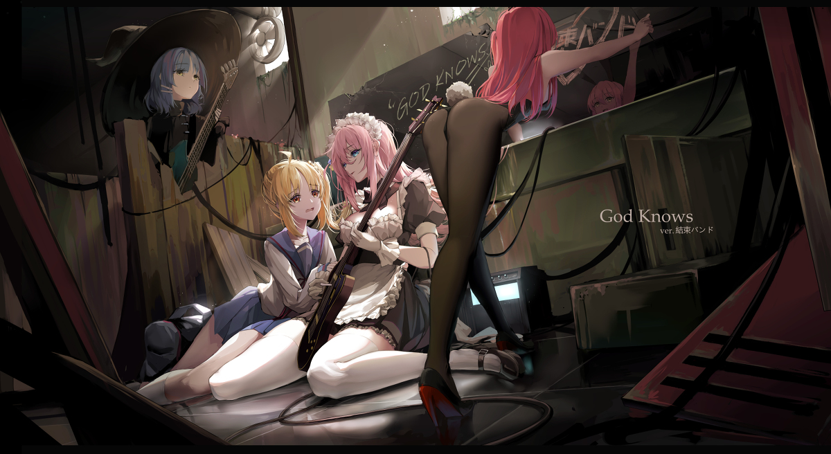 This is a pixiv picture whose title is 玩儿godknows梗的孤独摇滚.