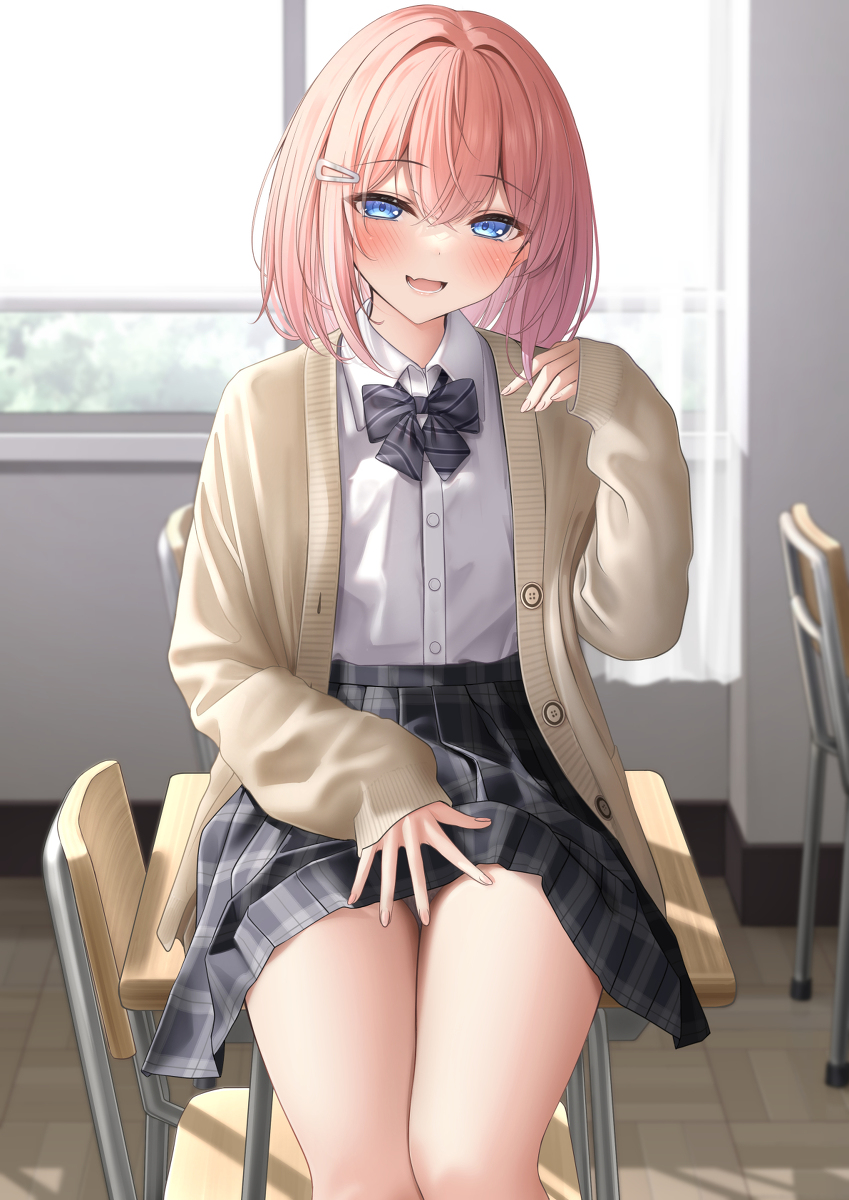 This is a pixiv picture whose title is ここ君の席だったの？ごめんごめん、お詫びに…♡.