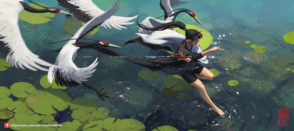 This is a pixiv picture whose title is 水鶴劍心/Calling of the Water Sword.