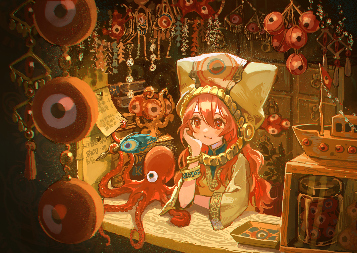 This is a pixiv picture whose title is 店番.