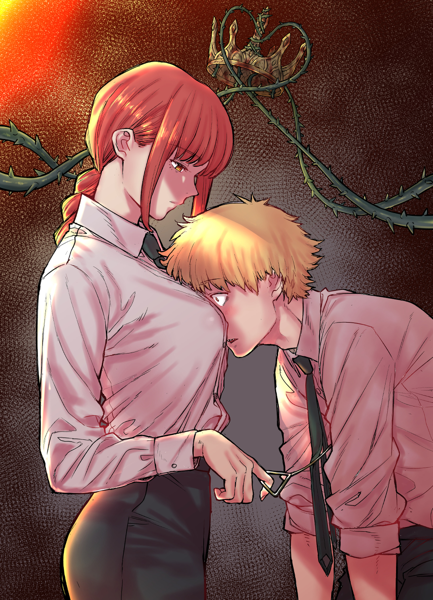 This is a pixiv picture whose title is マキマとデンジ.