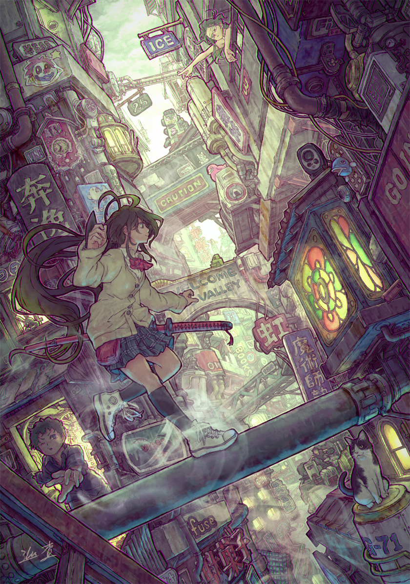 This is a pixiv picture whose title is 鉄筋コンクリートの谷.