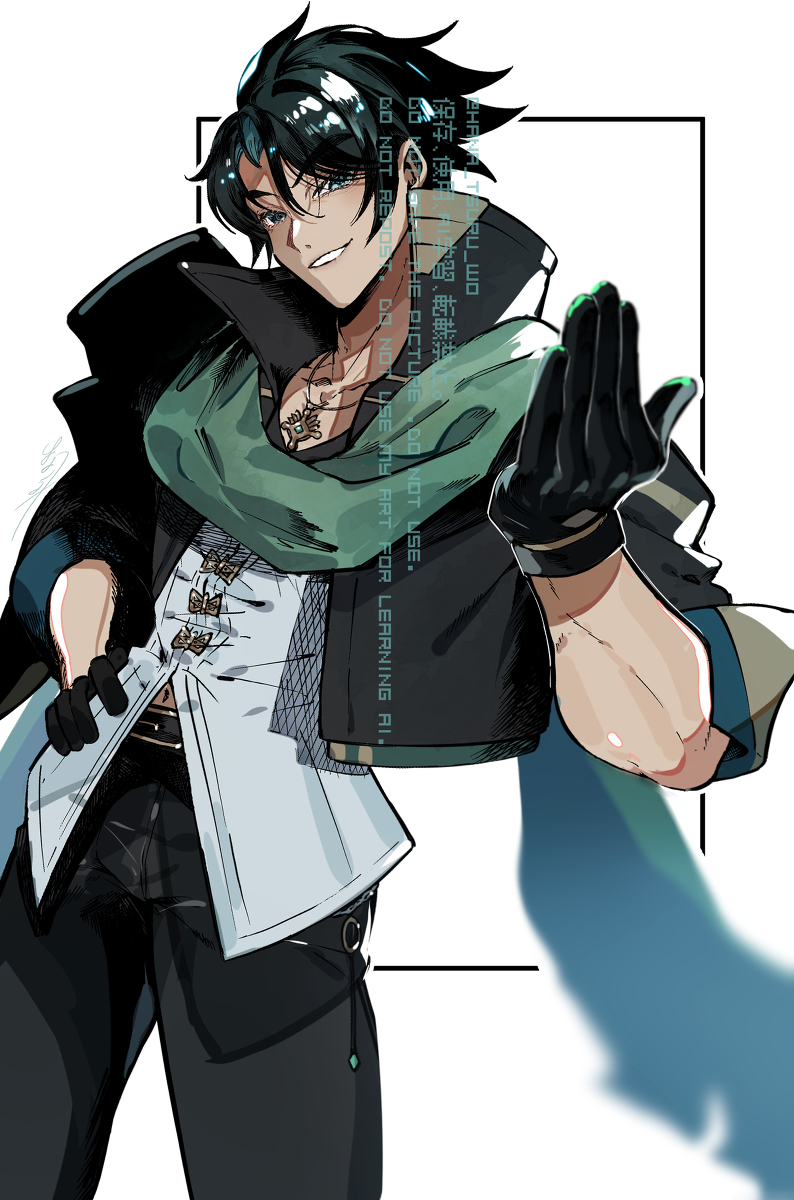 This is a pixiv picture whose title is 【skeb】黒髪イケメンさん.