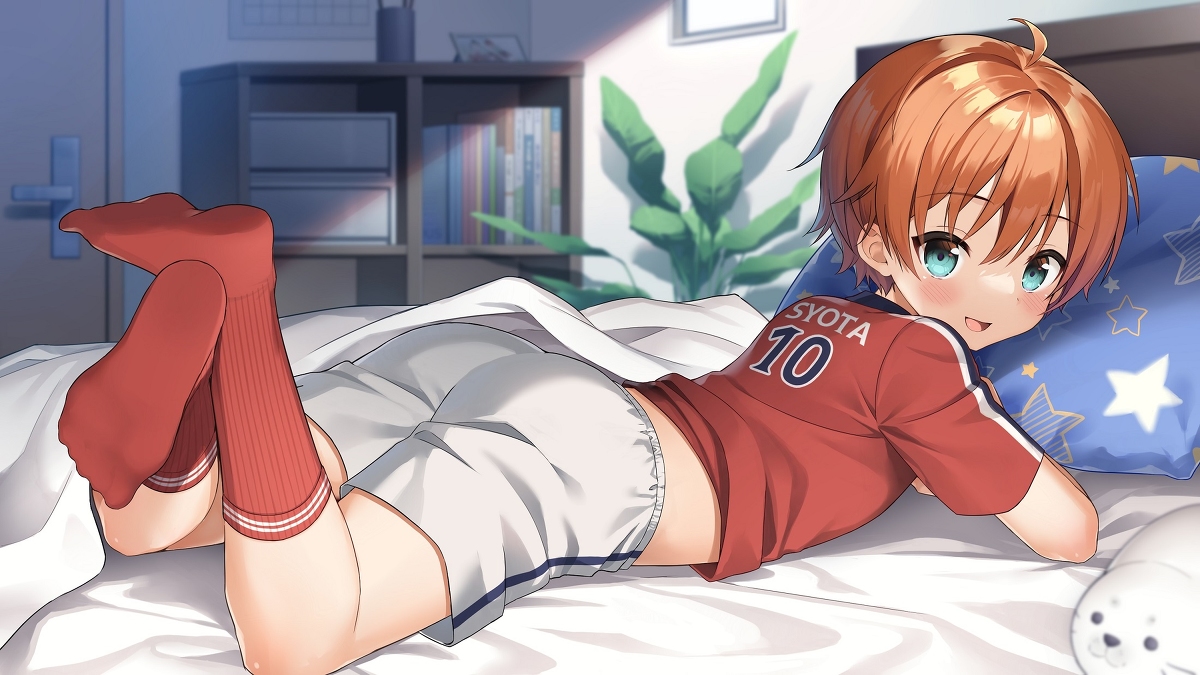 This is a pixiv picture whose title is 【Skeb】寝そべりサッカー少年.