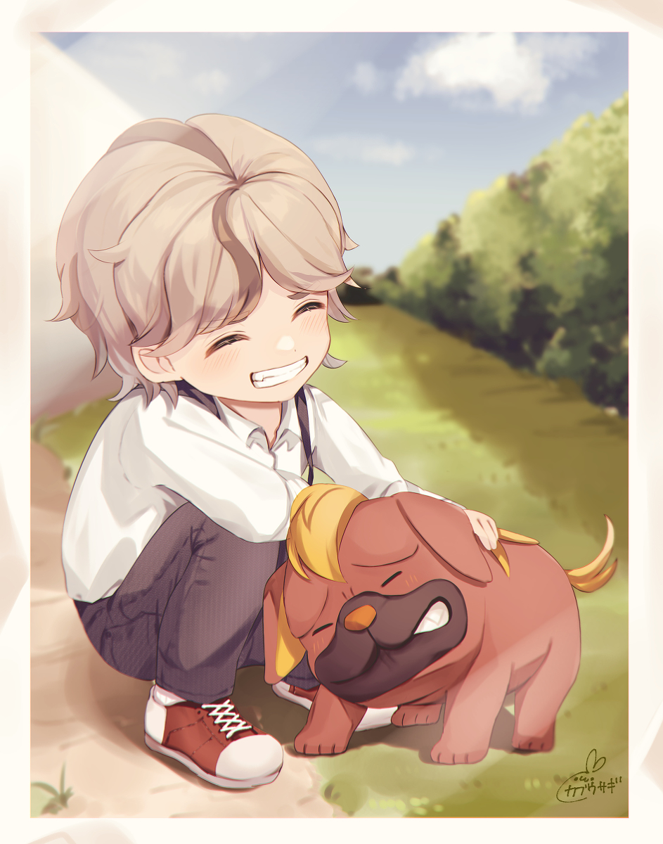 This is a pixiv picture whose title is 少年と　オラチフが なかよく　写っている　写真だ！▼.