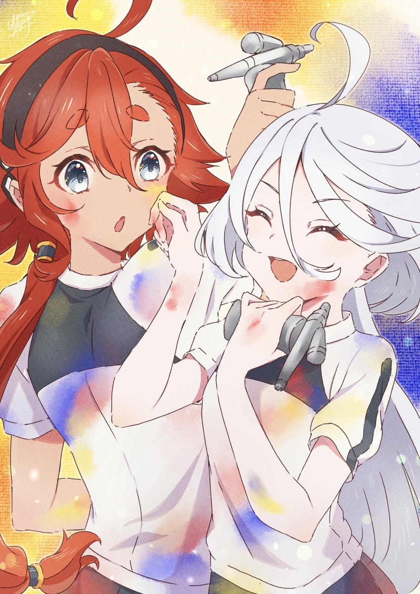 This is a pixiv picture whose title is もう、スレッタってば！ほっぺに付いてる！.