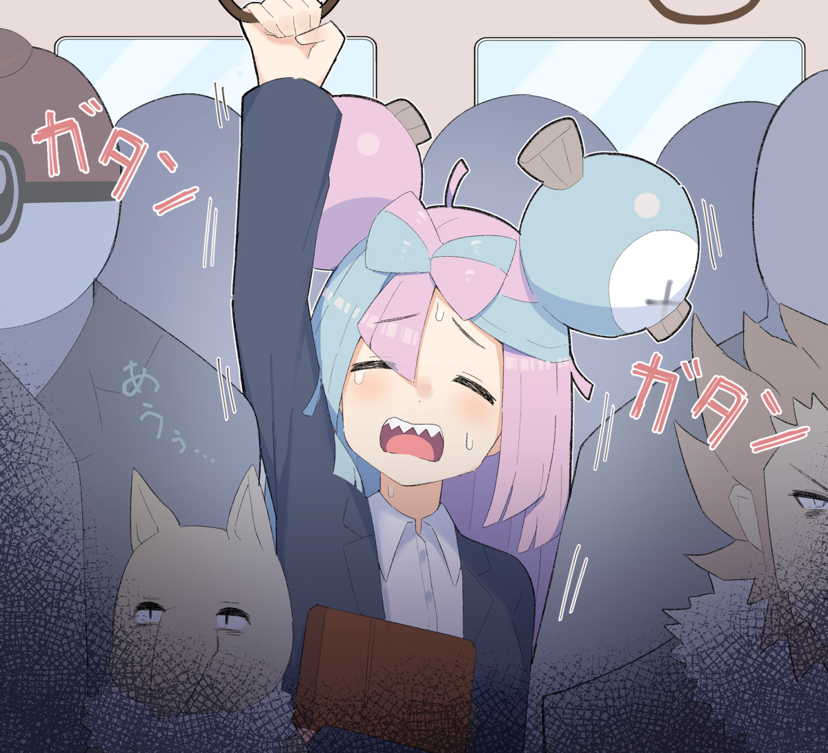 This is a pixiv picture whose title is 満員電車ナンジャモ.