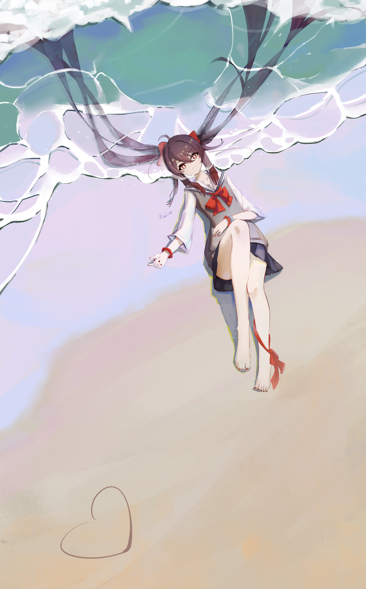 This is a pixiv picture whose title is 蓝天海滩胡桃桃.
