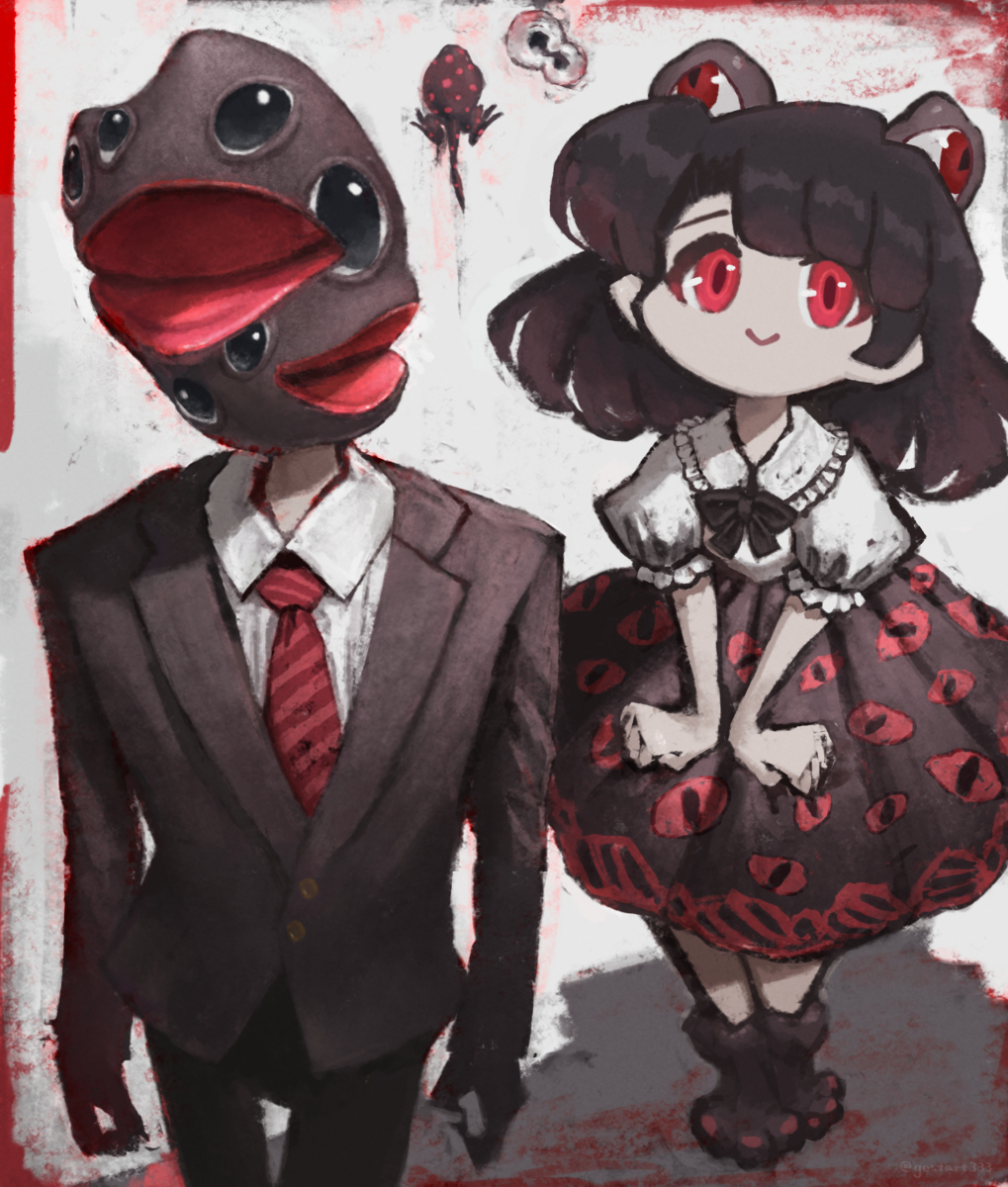 This is a pixiv picture whose title is 👁👁🐸🎀❣️⬛️.