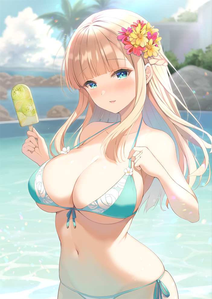 This is a pixiv picture whose title is 水着のお嬢様【冬コミ書店特典絵】.