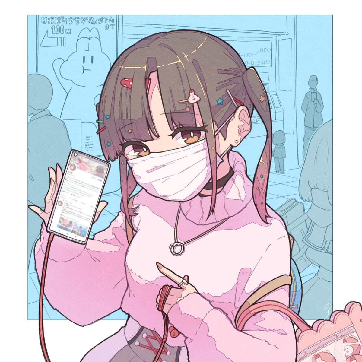 This is a pixiv picture whose title is ネッ友との初対面は自分のアカウントを見せる子.