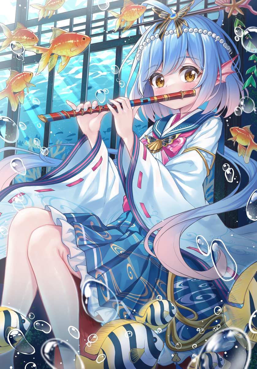 This is a pixiv picture whose title is 笛の音は遥か海の奥深くから.