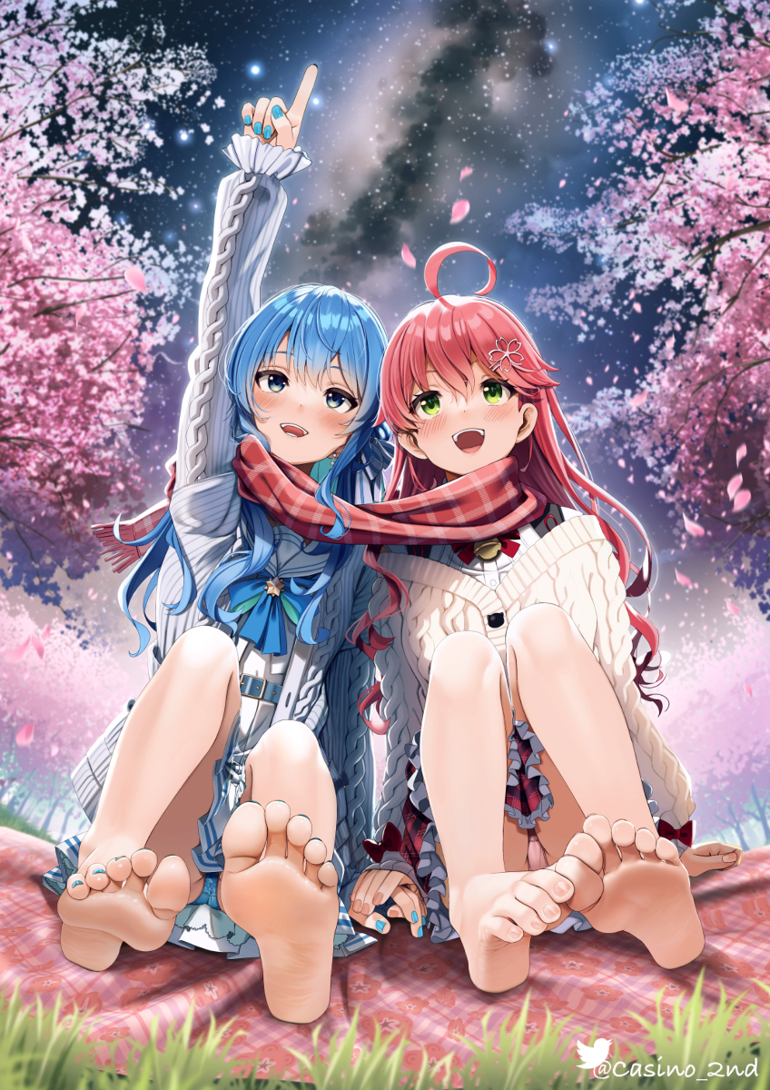 This is a pixiv picture whose title is 星と桜.