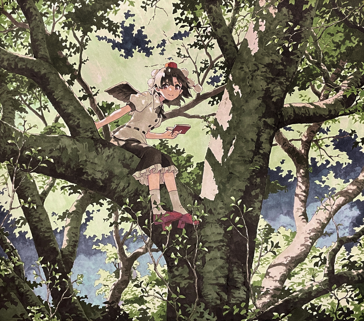 This is a pixiv picture whose title is 樹上の鴉にご注意.