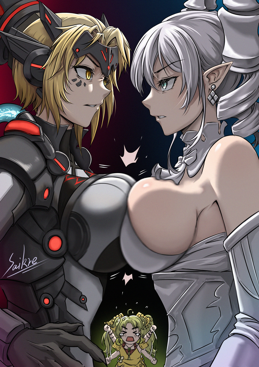 This is a pixiv picture whose title is 红坑大姐的对决.
