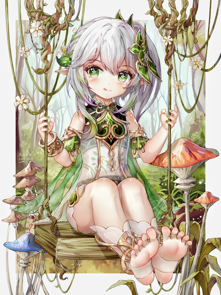 This is a pixiv picture whose title is 【小草神，白又白，两只脚丫翘起来～】.