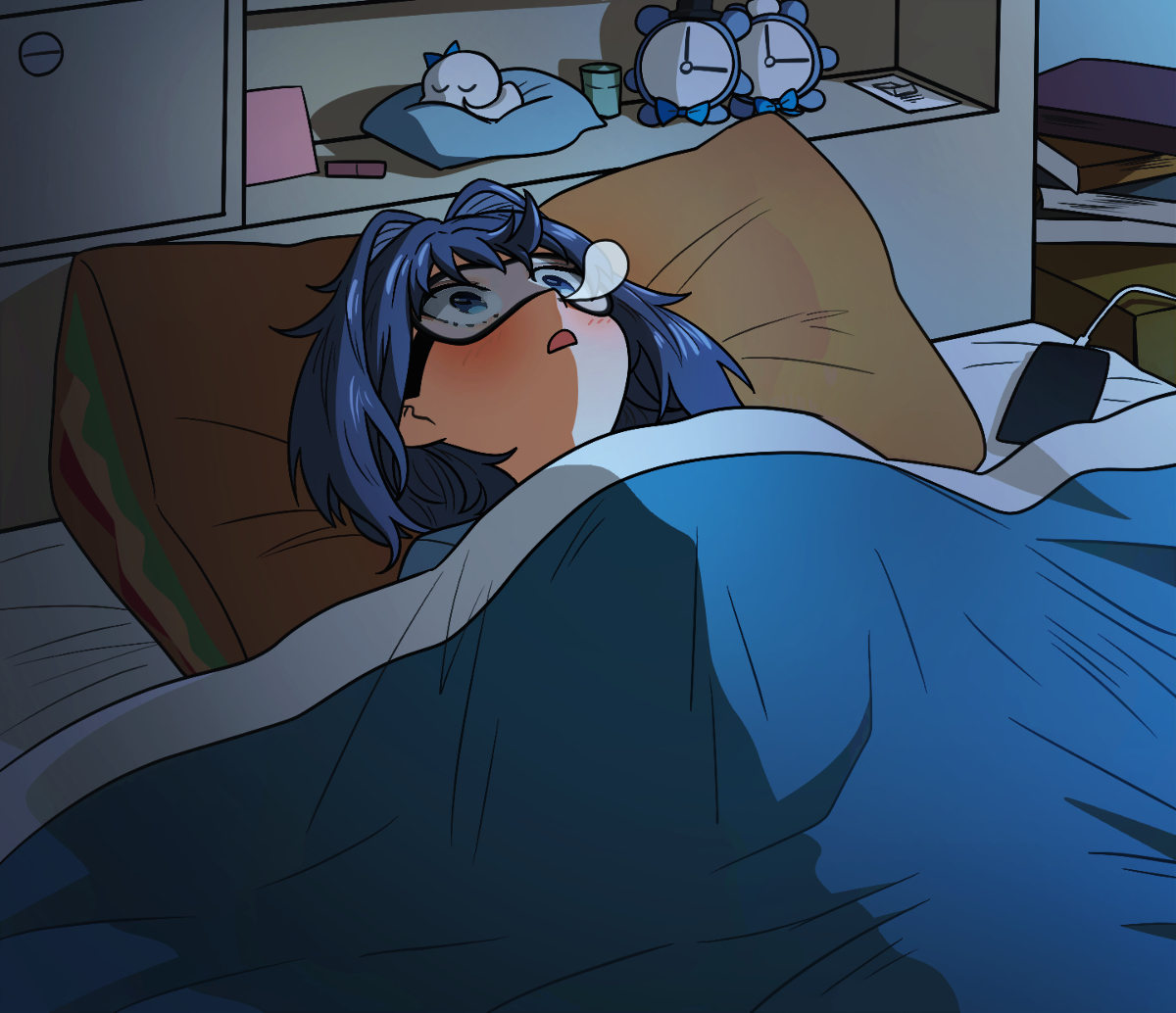 This is a pixiv picture whose title is sleeping kronii.