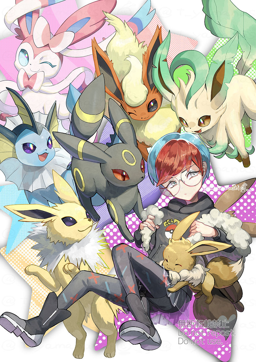 This is a pixiv picture whose title is ポケットモンスターSV　ボタンとイーブイと手持ちのブイズ.