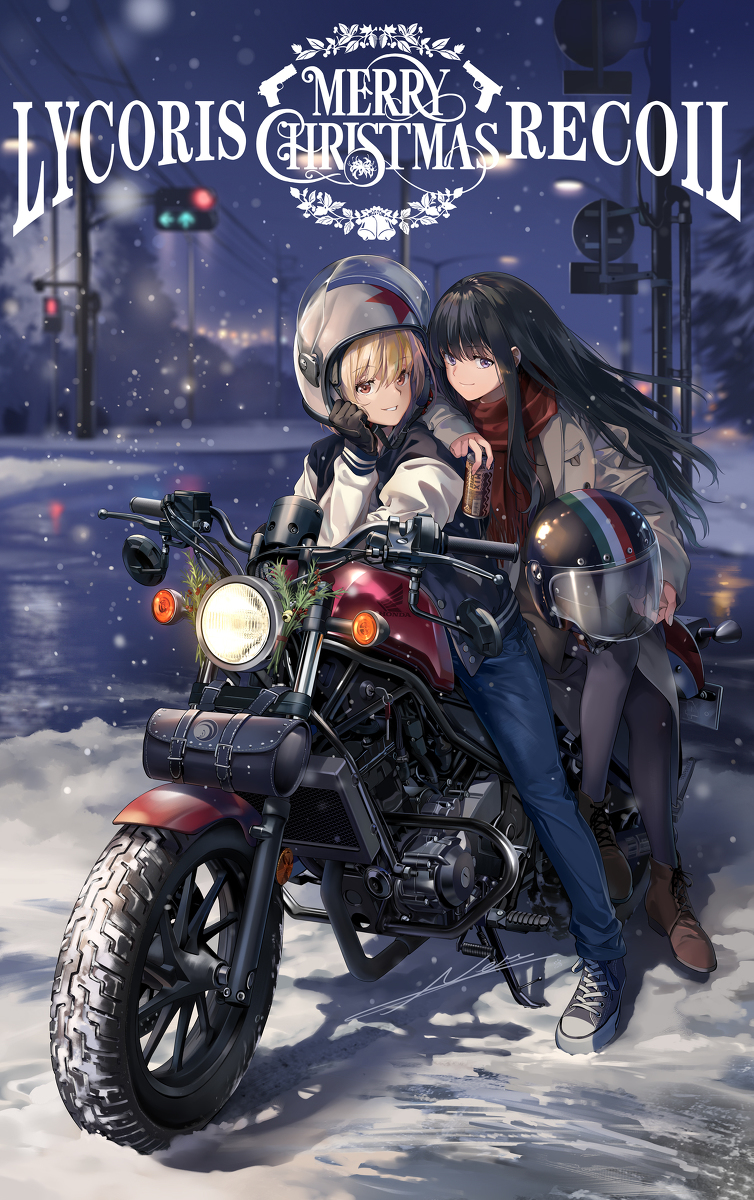 This is a pixiv picture whose title is 少女バイク夜行.