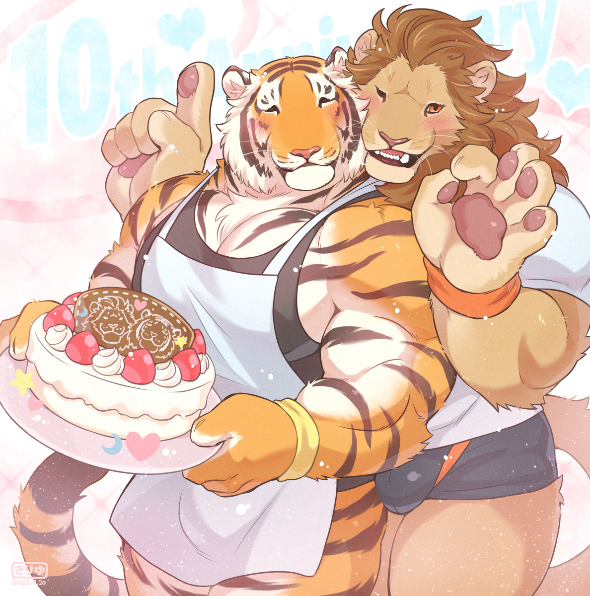 This is a pixiv picture whose title is 獅子虎１０周年.