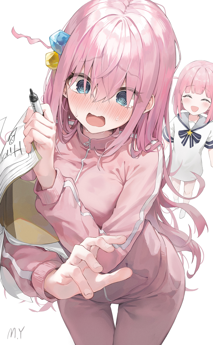 This is a pixiv picture whose title is 作詞ノートを隠そうとするぼっち.