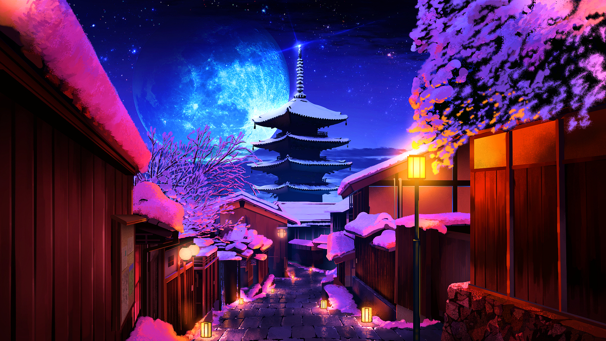 This is a pixiv picture whose title is 冬月夜.